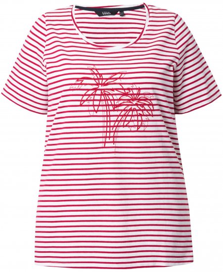 Ulla Popken Palm Tree Embroidered Tee Dark Raspberry - Trykket T-skjorter for dame - 