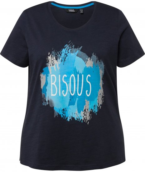 Ulla Popken BISOUS Short Sleeve Graphic Tee Navy Blue - Trykket T-skjorter for dame - 