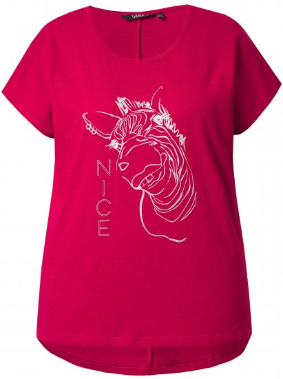 Ulla Popken Metallic Animal Cap Sleeve Graphic Tee Dark Raspberry - Trykket T-skjorter for dame - 