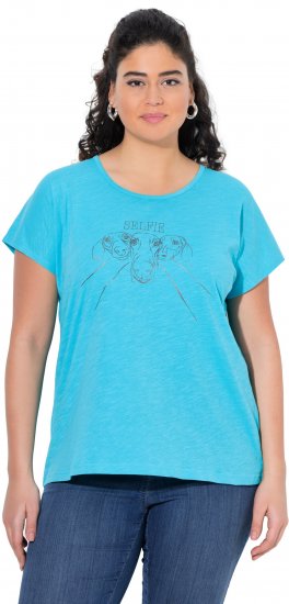 Ulla Popken Metallic Animal Cap Sleeve Graphic Tee Deep Aqua - Trykket T-skjorter for dame - 