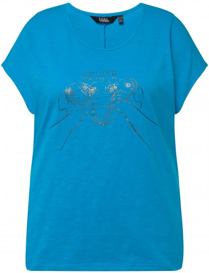 Ulla Popken Metallic Animal Cap Sleeve Graphic Tee Sapphire Blue - Trykket T-skjorter for dame - 