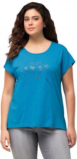 Ulla Popken Metallic Animal Cap Sleeve Graphic Tee Sapphire Blue - Trykket T-skjorter for dame - 