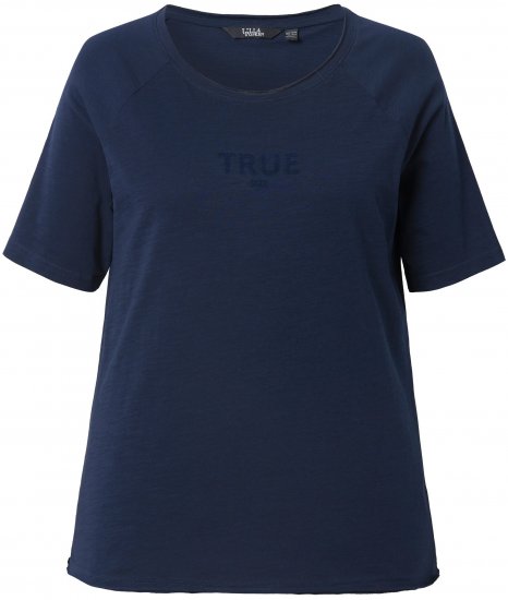 Ulla Popken TRUE Lettering Short Sleeve Tee Navy Blue - Trykket T-skjorter for dame - 