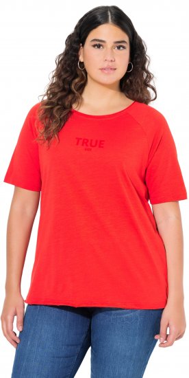 Ulla Popken TRUE Lettering Short Sleeve Tee Neon Red - Trykket T-skjorter for dame - 