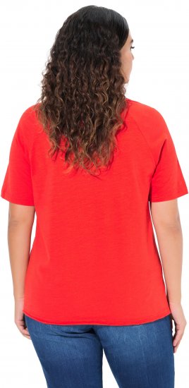 Ulla Popken TRUE Lettering Short Sleeve Tee Neon Red - Trykket T-skjorter for dame - 