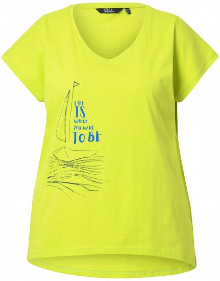 Ulla Popken Half-Sleeve A-line V-Neck Boat Pattern T-Shirt Lime - Trykket T-skjorter for dame - 