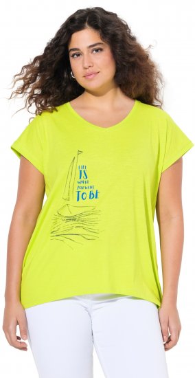 Ulla Popken Half-Sleeve A-line V-Neck Boat Pattern T-Shirt Lime - Trykket T-skjorter for dame - 