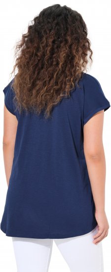 Ulla Popken Half-Sleeve A-line V-Neck Boat Pattern T-Shirt Ink Blue - Trykket T-skjorter for dame - 