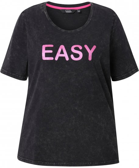 Ulla Popken Easy Short Sleeve Acid Wash Graphic Tee Black - Trykket T-skjorter for dame - 