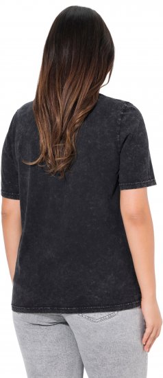 Ulla Popken Easy Short Sleeve Acid Wash Graphic Tee Black - Trykket T-skjorter for dame - 