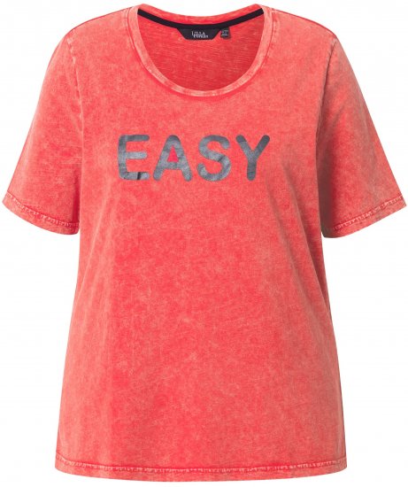 Ulla Popken Easy Short Sleeve Acid Wash Graphic Tee Light Red - Trykket T-skjorter for dame - 