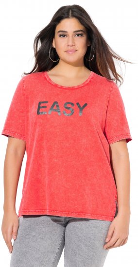 Ulla Popken Easy Short Sleeve Acid Wash Graphic Tee Light Red - Trykket T-skjorter for dame - 