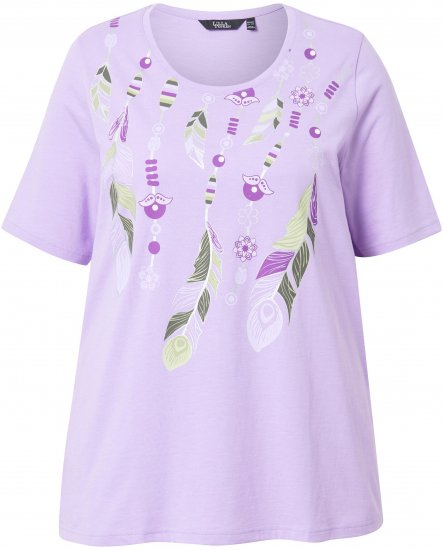 Ulla Popken Metallic Feather Short Sleeve Graphic Tee Lavender - Trykket T-skjorter for dame - 