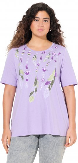 Ulla Popken Metallic Feather Short Sleeve Graphic Tee Lavender - Trykket T-skjorter for dame - 