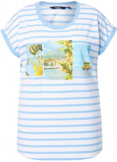 Ulla Popken Striped Short Sleeve Citrus Graphic Tee Light Blue - Trykket T-skjorter for dame - 