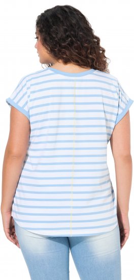Ulla Popken Striped Short Sleeve Citrus Graphic Tee Light Blue - Trykket T-skjorter for dame - 