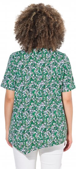 Ulla Popken Floral Pointed Hem Short Sleeve Tee Green - Trykket T-skjorter for dame - 
