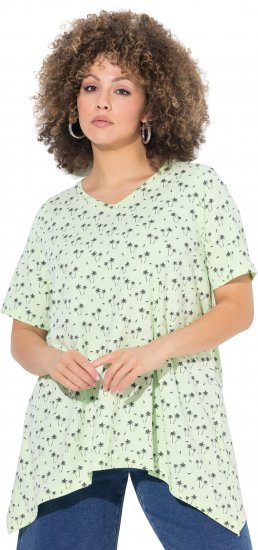 Ulla Popken Palm Tree Print Pointed Hem Tee Lett Lime - Trykket T-skjorter for dame - 