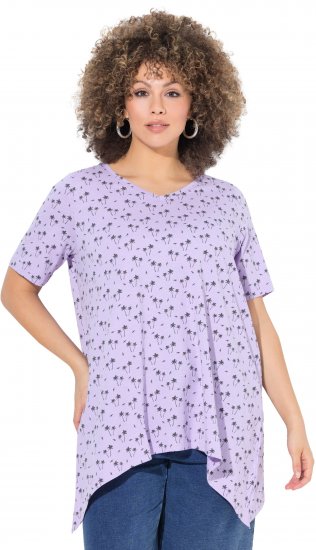 Ulla Popken Palm Tree Print Pointed Hem Tee Lavender - Trykket T-skjorter for dame - 