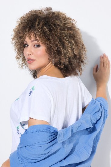 Ulla Popken Cross Stitch Short Sleeve Tee Snow White - Trykket T-skjorter for dame - T-skjorter med trykk for dame