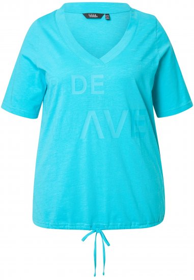 Ulla Popken Ride The Wave Short Sleeve V-Neck Graphic Tee Deep Aqua - Trykket T-skjorter for dame - 