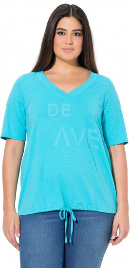 Ulla Popken Ride The Wave Short Sleeve V-Neck Graphic Tee Deep Aqua - Trykket T-skjorter for dame - 