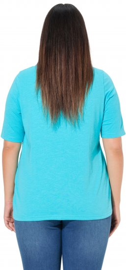 Ulla Popken Ride The Wave Short Sleeve V-Neck Graphic Tee Deep Aqua - Trykket T-skjorter for dame - 