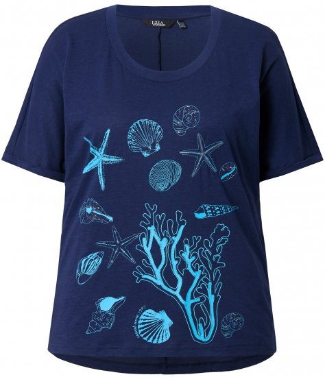 Ulla Popken Marine Print Short Sleeve Tee Ink Blue - Trykket T-skjorter for dame - 