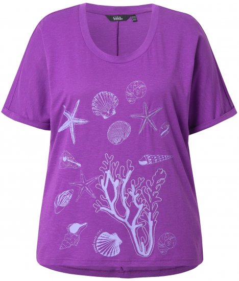 Ulla Popken Marine Print Short Sleeve Tee Purple - Trykket T-skjorter for dame - 