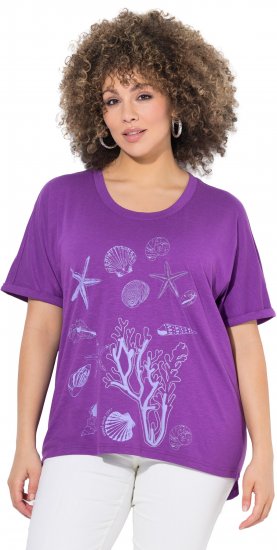 Ulla Popken Marine Print Short Sleeve Tee Purple - Trykket T-skjorter for dame - 