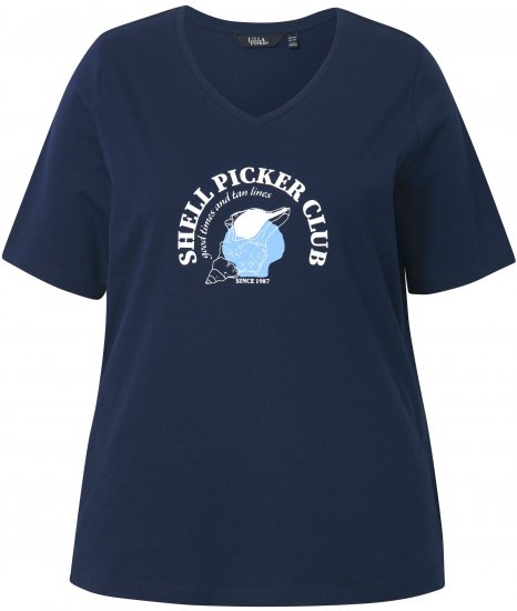 Ulla Popken Shell Picker Club Short Sleeve Graphic Tee Navy - Trykket T-skjorter for dame - 