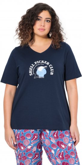 Ulla Popken Shell Picker Club Short Sleeve Graphic Tee Navy - Trykket T-skjorter for dame - 