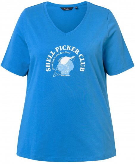 Ulla Popken Shell Picker Club Short Sleeve Graphic Tee Teal Blue - DAMEKLÆR 40-66 - Dameklær i store størrelser