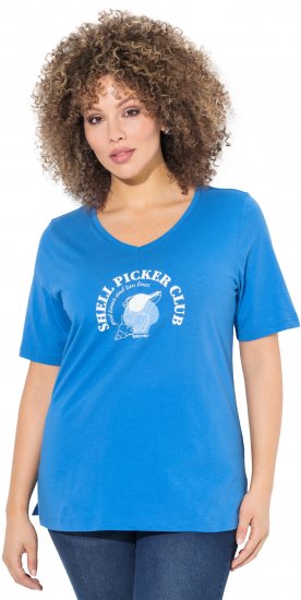 Ulla Popken Shell Picker Club Short Sleeve Graphic Tee Teal Blue - DAMEKLÆR 40-66 - Dameklær i store størrelser