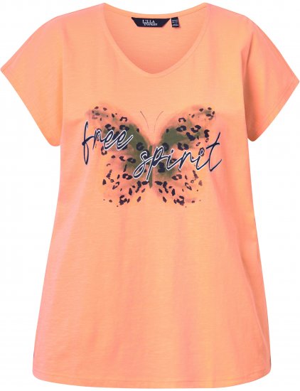 Ulla Popken Free Spirit Butterfly Cap Sleeve Graphic Tee Coral - Trykket T-skjorter for dame - 