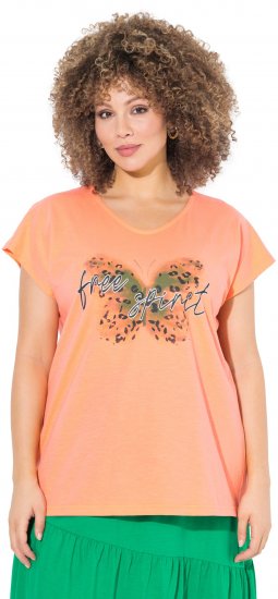 Ulla Popken Free Spirit Butterfly Cap Sleeve Graphic Tee Coral - Trykket T-skjorter for dame - 