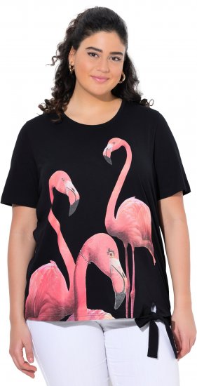 Ulla Popken Flamingo Short Sleeve Graphic Tee Black - Trykket T-skjorter for dame - 