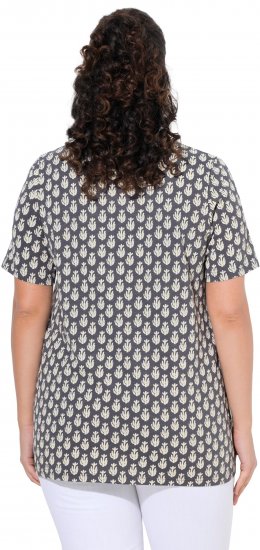 Ulla Popken Cactus Print Short Sleeve V-Neck Tee Graphite Grey - Trykket T-skjorter for dame - 
