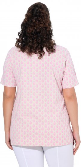 Ulla Popken Cactus Print Short Sleeve V-Neck Tee Pink - Trykket T-skjorter for dame - 
