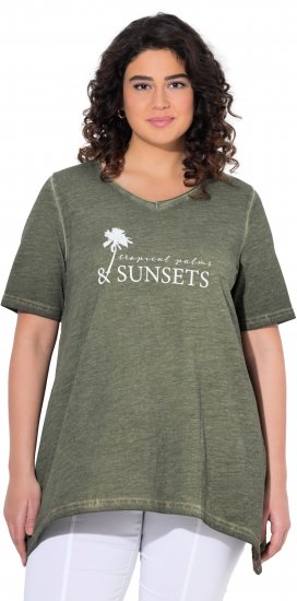 Ulla Popken Sunset Lettering Short Sleeve Graphic Tee Olive - Trykket T-skjorter for dame - 