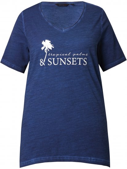 Ulla Popken Sunset Lettering Short Sleeve Graphic Tee Ink Blue - Trykket T-skjorter for dame - 