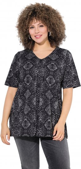 Ulla Popken Snake Print V-Neck Tee Graphite Grey - Trykket T-skjorter for dame - 