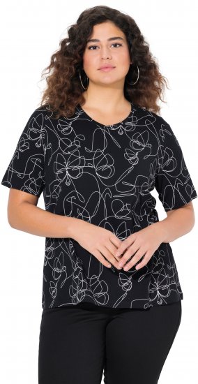 Ulla Popken Abstract Animal Print Short Sleeve Tee Black - Trykket T-skjorter for dame - 
