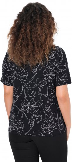 Ulla Popken Abstract Animal Print Short Sleeve Tee Black - Trykket T-skjorter for dame - 