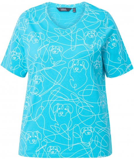 Ulla Popken Abstract Animal Print Short Sleeve Tee Deep Aqua - Trykket T-skjorter for dame - 