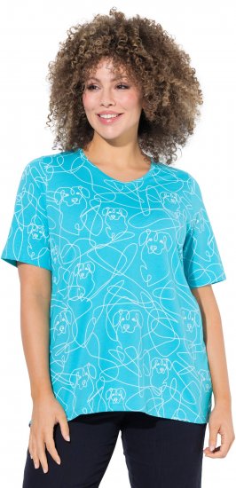 Ulla Popken Abstract Animal Print Short Sleeve Tee Deep Aqua - Trykket T-skjorter for dame - 