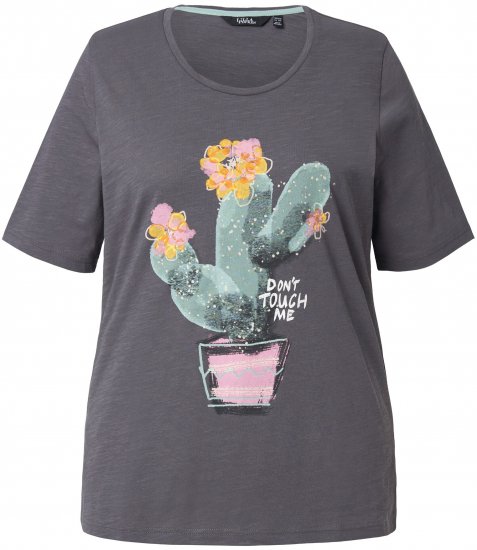 Ulla Popken Cactus Short Sleeve Graphic Tee Graphite Grey - Trykket T-skjorter for dame - 