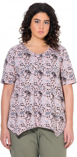 Ulla Popken Half-sleeve A-line V-neck Pointed Hem Animal Pattern T-shirt Pastel Rose - Trykket T-skjorter for dame - 