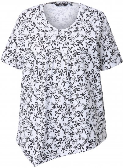 Ulla Popken Bow Print Short Sleeve Pointed Hem Tee Snow White - Trykket T-skjorter for dame - 