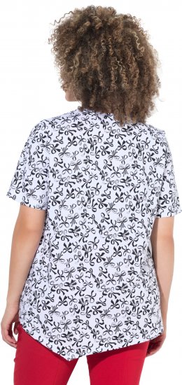 Ulla Popken Bow Print Short Sleeve Pointed Hem Tee Snow White - Trykket T-skjorter for dame - 